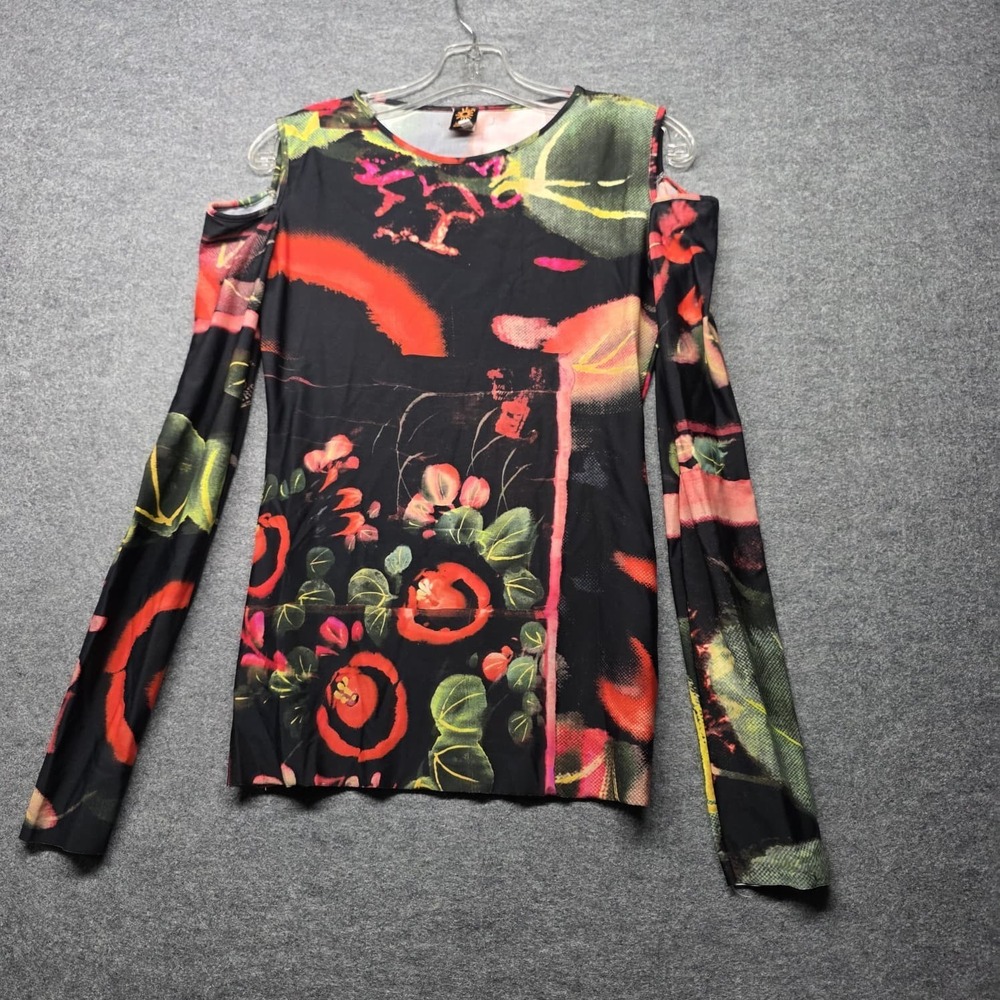 Jean Paul Gaultier Soleil Fuzzi Dress L Floral Abstract Mesh Made Italy - Picture 6 of 7